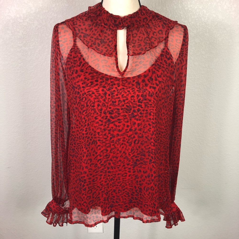 Johnny Was Animal Print Silk Blouse